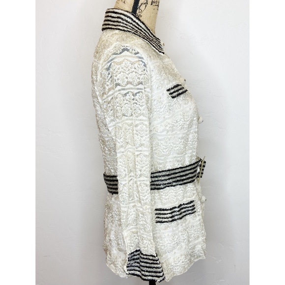 Vintage Belted Lace Button Up Shirt With Sequins and Beads - Picture 2 of 15